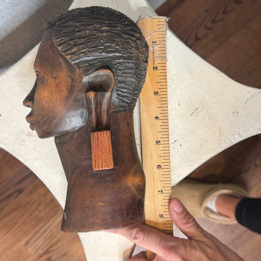 African‎ Ebony Hand Carved Fulani Ghana Woman Bust Statue Vintage - Picture 5 of 12